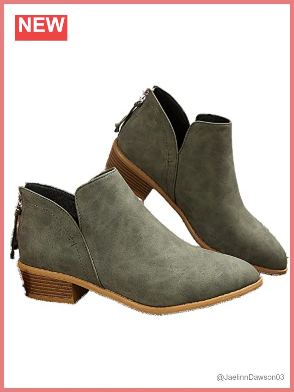 Women's Chunky Block Heel Ankle Booties Side V Cut Back Zipper PU